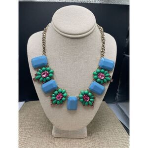 J.Crew Vintage Blue, Green, Pink Floral And Gem Necklace